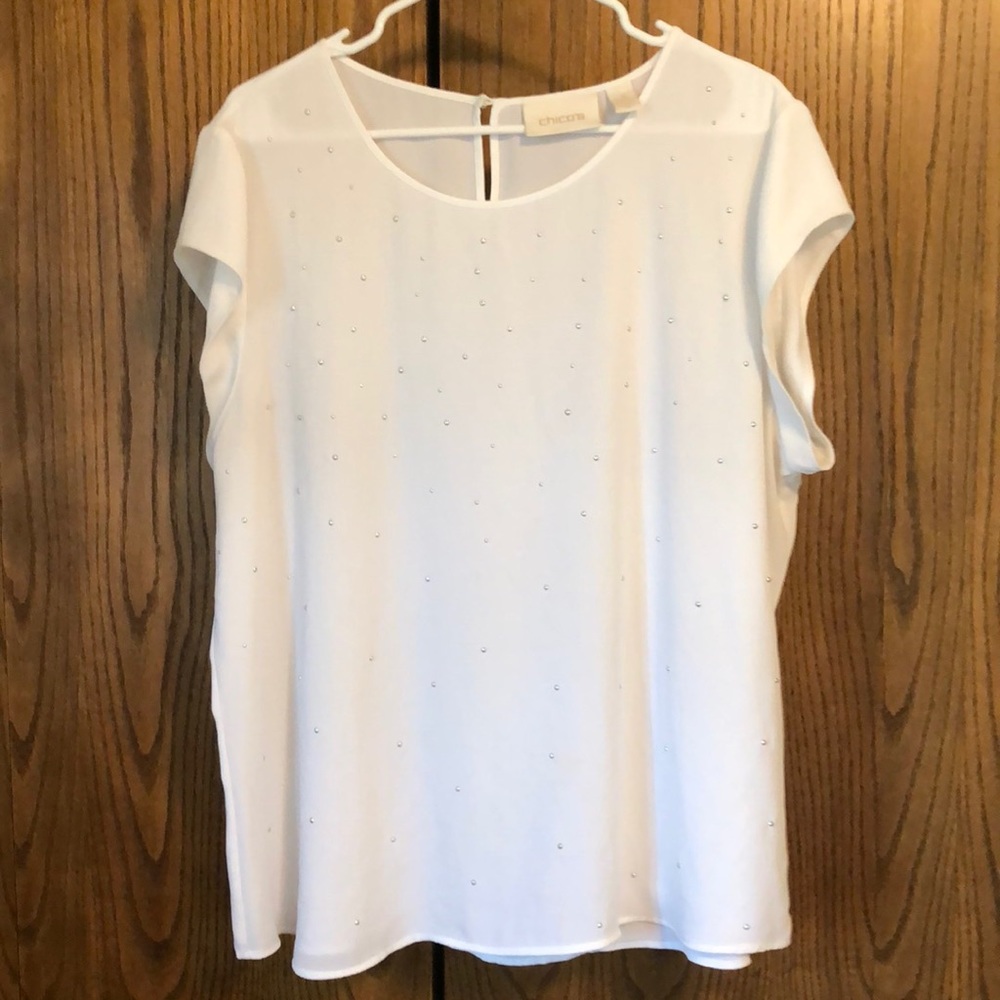 Studded, white, dressy, short sleeve shirt!